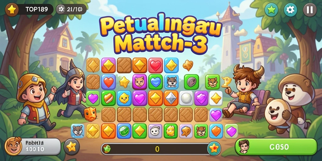 Screenshot gameplay TOPI189 menunjukkan aksi mencocokkan blok warna-warni.